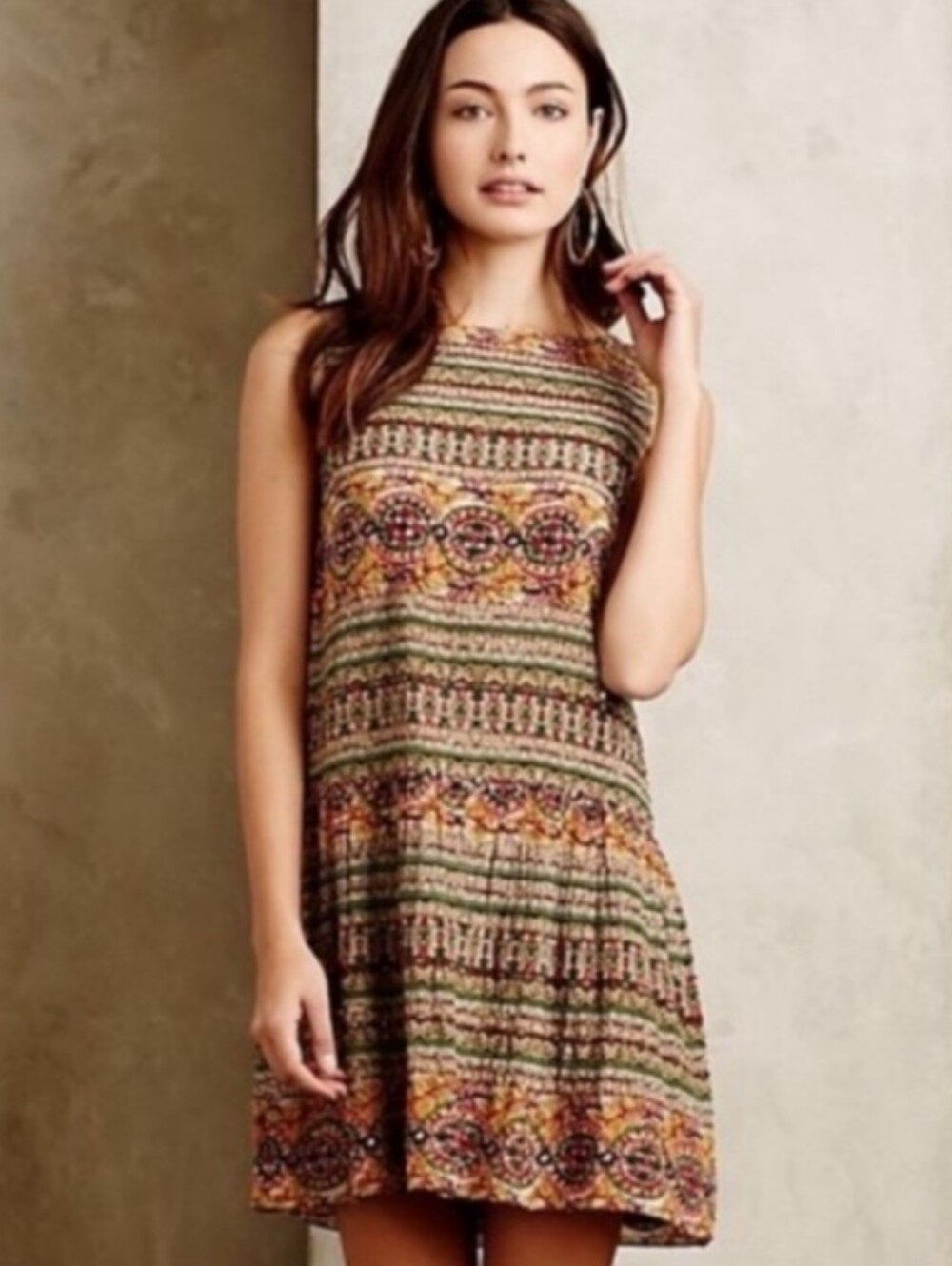 Anthropologie Hemant & Nandita Silk Beaded Colorful Shift Dress 8 Boho Eclectic